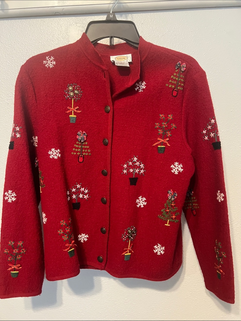 Talbots Red Embellished Button-Front Holiday Jacket